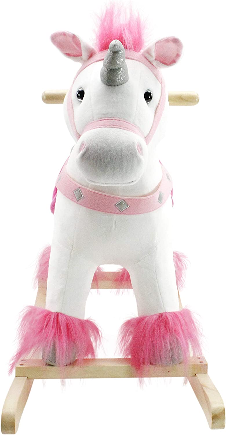 Real Wood Plush Seesaw, White and Pink Unicorn