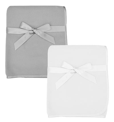 Fleece Blankets, 2 Pieces, Gray and White, 30 x 30, for Babies