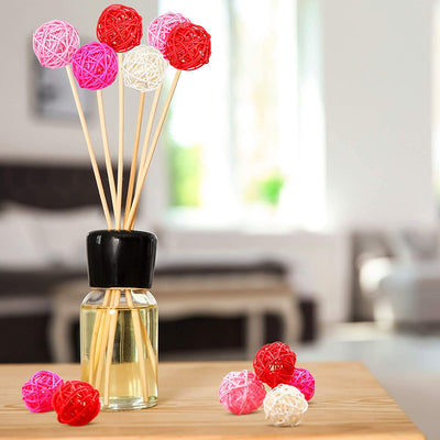 Rattan decorative spheres, Red, Pink, Rose Red, White, 15 pcs