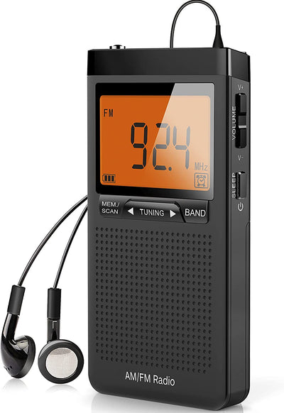 AM FM portable radio works with 2 AAA batteries with earphones