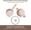 Granite Cookware Sets with Skillet, Pot, and Saucepan, (Beige)