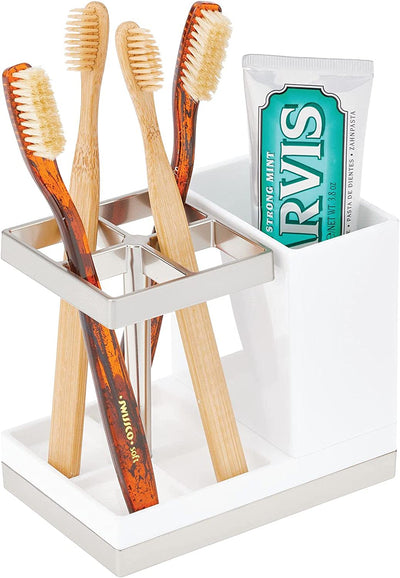 Decorative plastic holder for toothbrushes and toothpaste