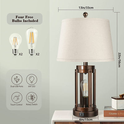 Set of 2 Table Lamps with USB Ports, 3-Way Dimmable Touch  -  Bulbs Included