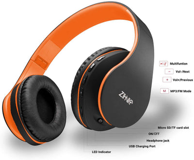 Bluetooth Headphones Over-Ear, Stereo (Black/Orange)