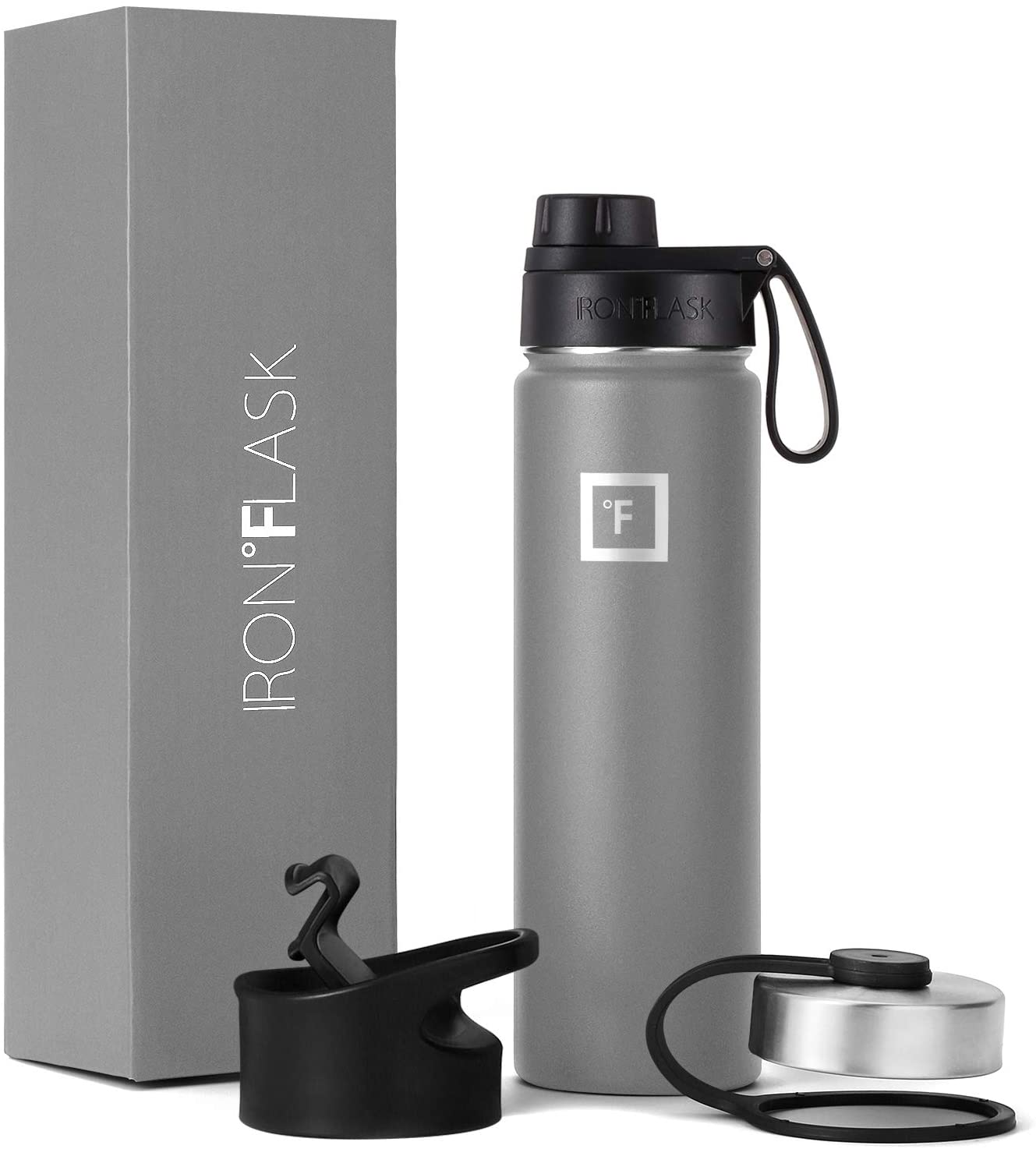 Sports water bottle 22 oz, 3 lids stainless steel,Graphite