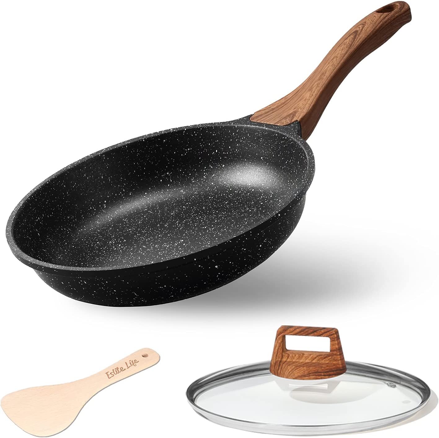 8 Inch Frying Pan with Lid Nonstick Induction Skillet Small Egg Omelette Maker Pan with Granite Coating