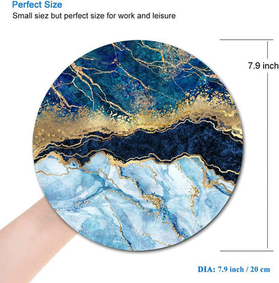 Round Mouse Pad Waterproof 7.9" x 0.12" Blue Gold Marble