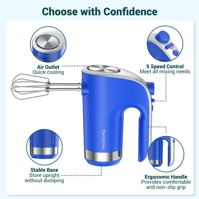 Electric Hand Mixer, Blue, 7.8 x 4.7 x 4.7 inches