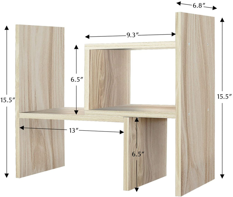 Desktop Organizer Office Storage Rack Adjustable Wood Display Shelf