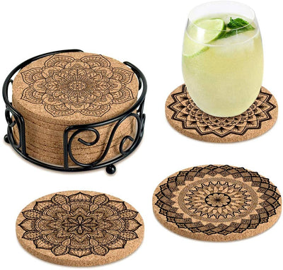 Drinks Absorbent Cork Coasters with Holder Housewarming