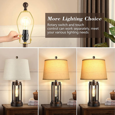 Set of 2 Table Lamps with USB Ports, 3-Way Dimmable Touch  -  Bulbs Included