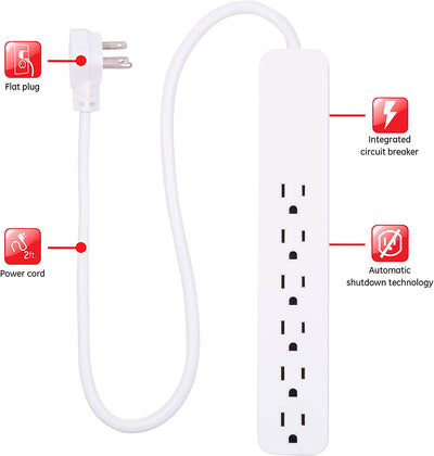 2-ft. 620-Joule 6-Outlet Extension Cord, white