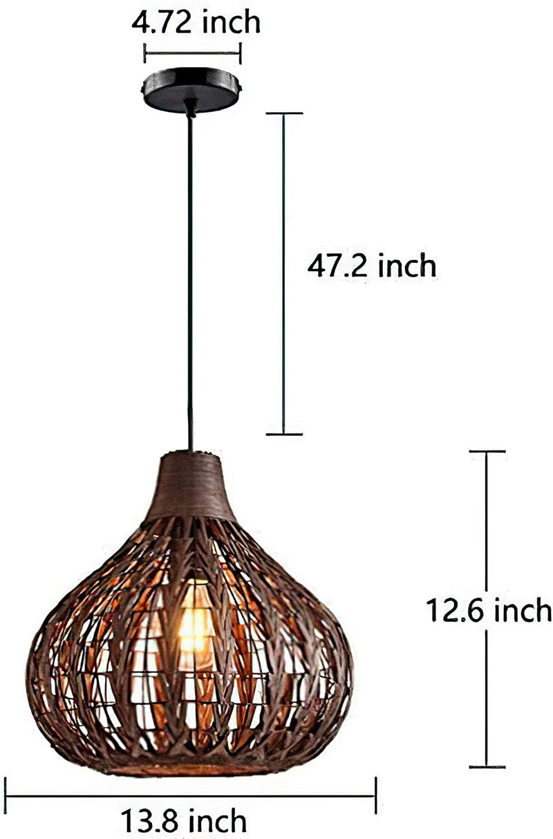 Hand-woven rattan pendant lamp, corn bulb included