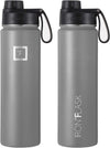 Sports water bottle 22 oz, 3 lids stainless steel,Graphite