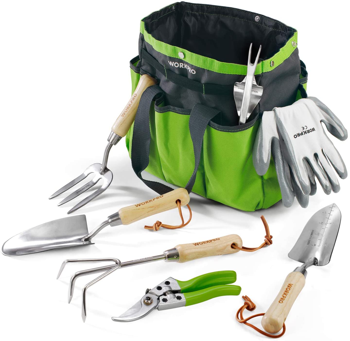 7 Piece Sturdy Stainless Steel Garden Tool Set with Wooden Handle