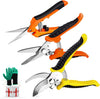 3-Pack Stainless Steel Garden Pruning Shears with Garden Gloves