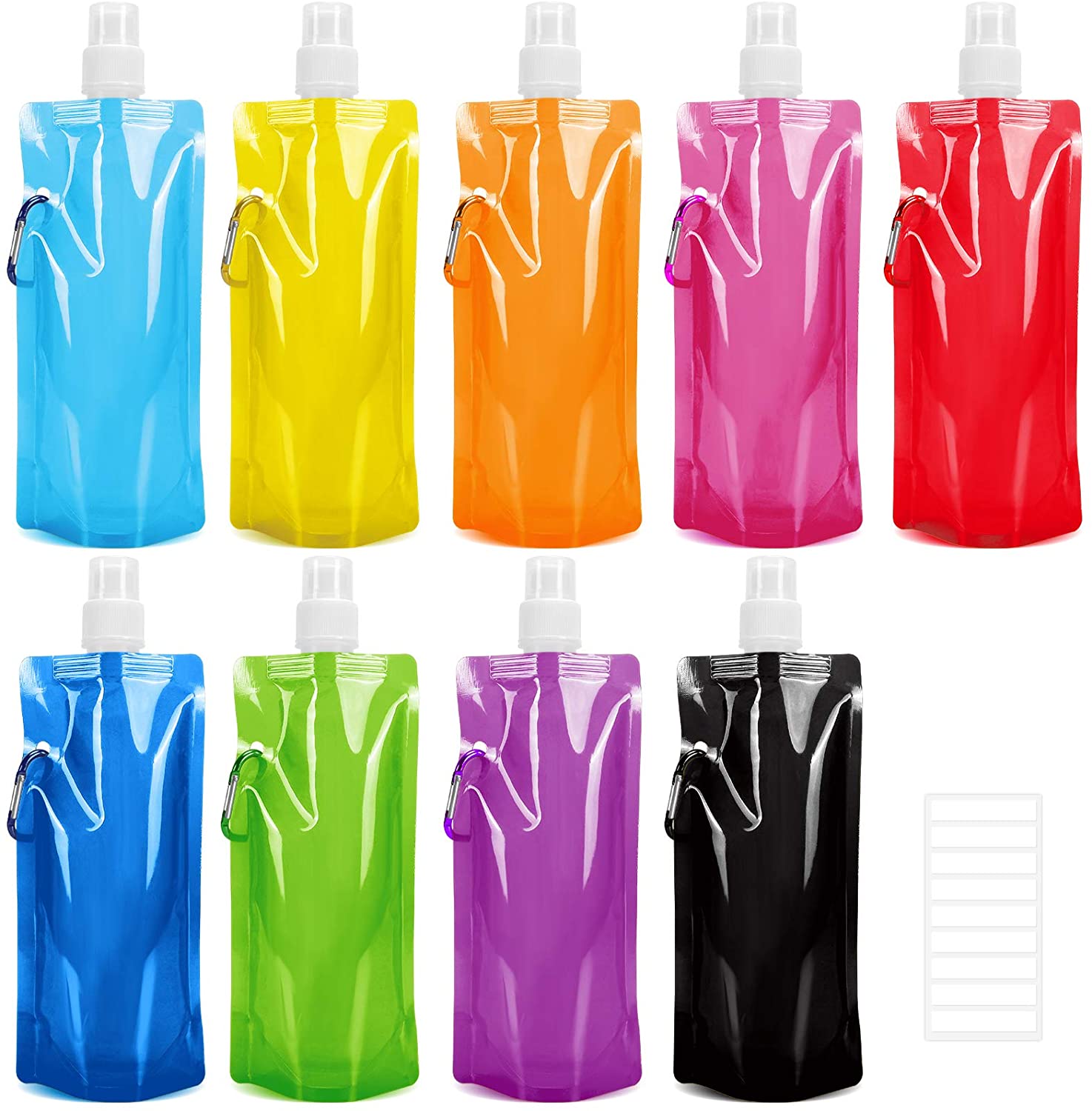 Foldable water bags with clip 9 assorted colors