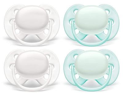 4 Pack Ultra Soft Pacifiers, 0-6 Months, (White/Green)