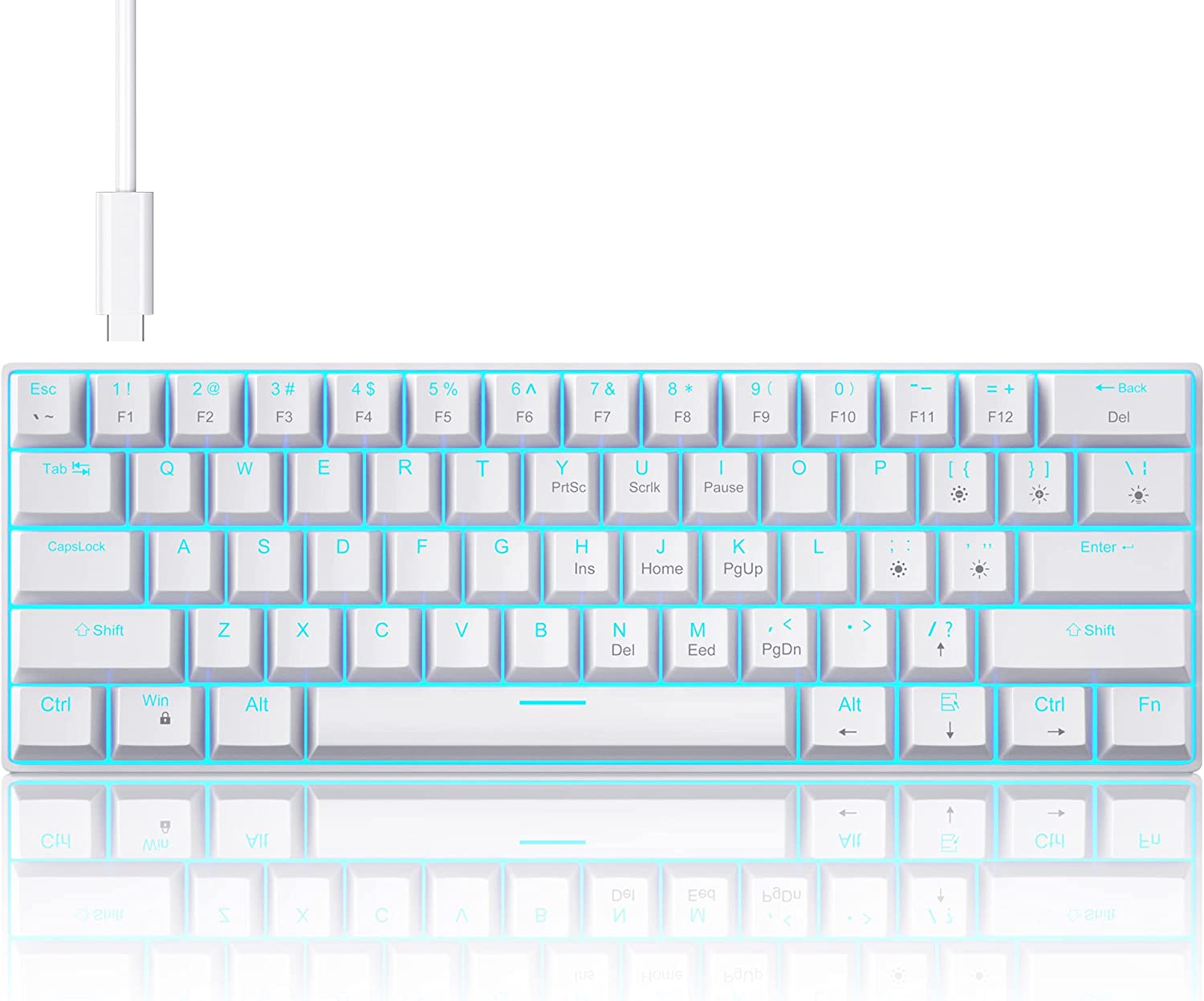 white gaming keyboard with light blue light