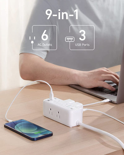 5ft USB Power Strip Surge Protector, (Color: White)