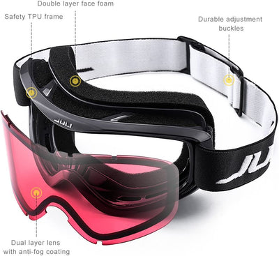 snowboard goggles for snow (Black Frame Vermillion Red Lens)