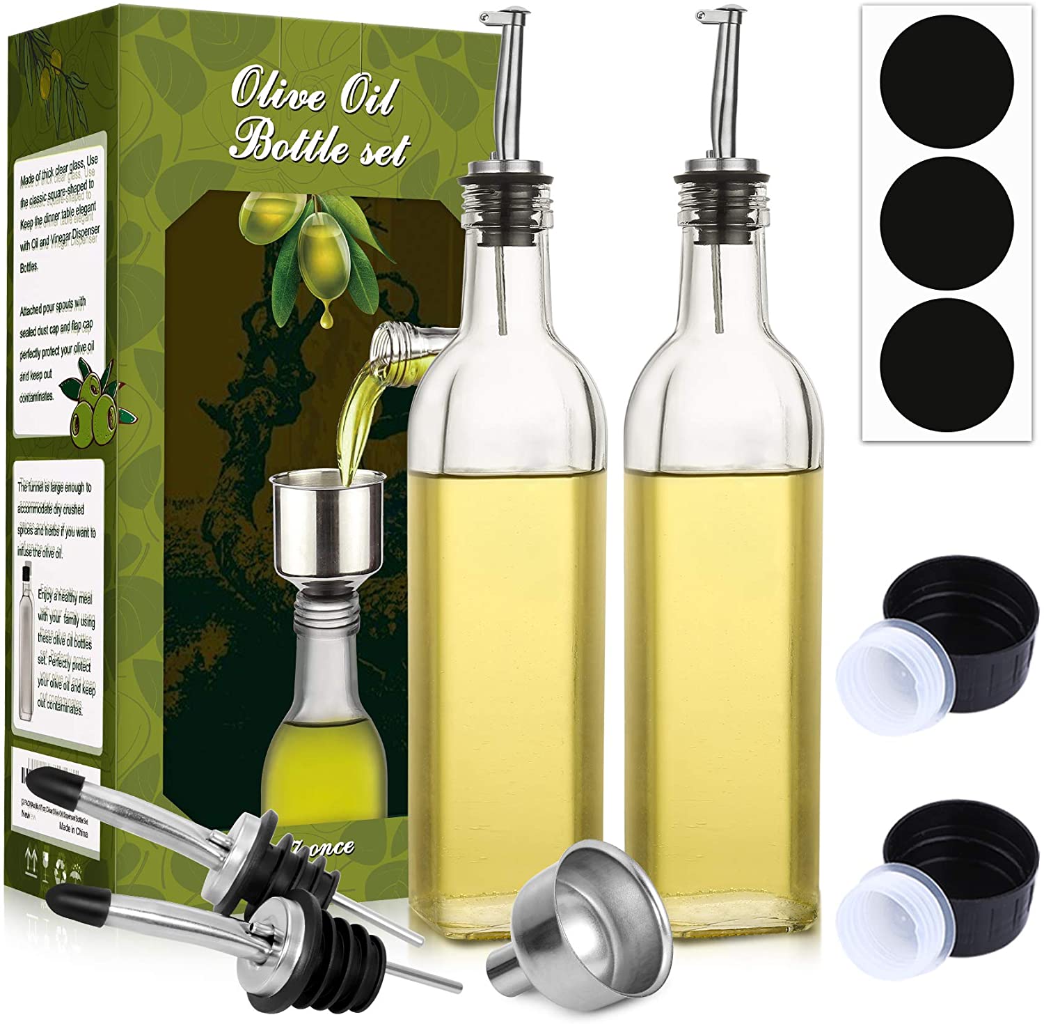 17 oz Glass Olive Oil Dispenser Bottle Set 2pcs