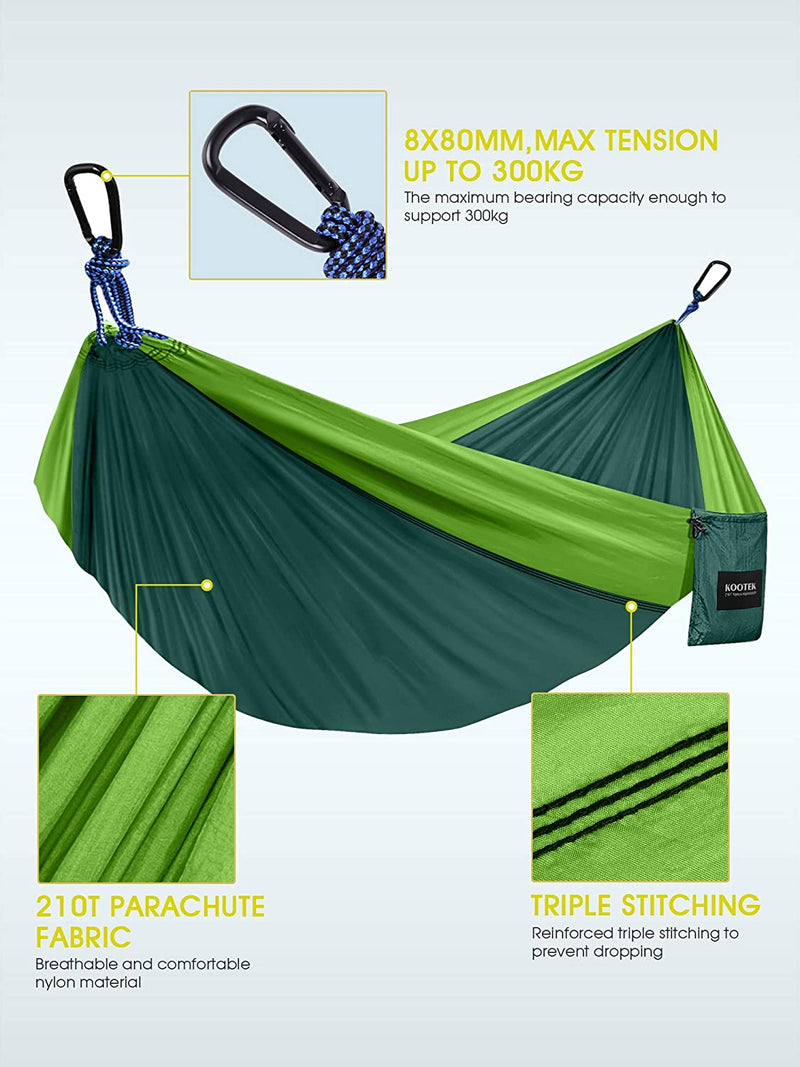 Portable camping hammock with 2 straps, Blackish Green & Green