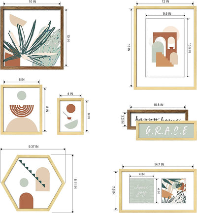 Set of 8 Abstract Gallery Wall Frames with Botanical Plant Decor,