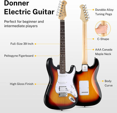 39 Inch, Full Size Electric Guitar, Kit Solid Body Sunburst