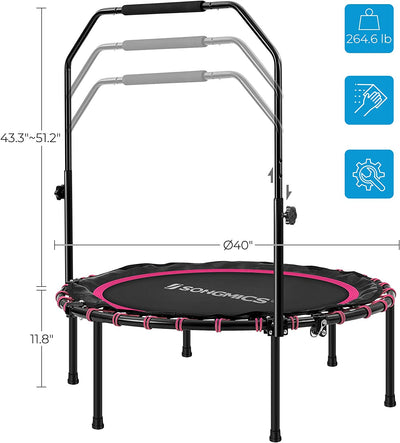 Mini Fitness Trampoline, 40 Inches, Foam, Alloy Steel, Pink