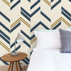 Modern Striped Wallpaper, (17.7"x197") Blue, Gold, Beige