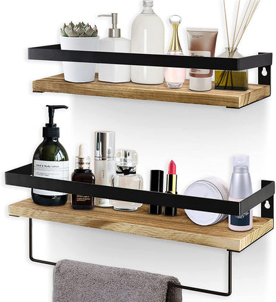 Bathroom shelf with towel bar.