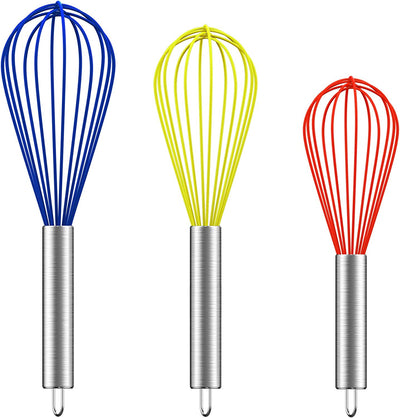 silicone whisks, stainless steel handle, multicolor, 3 ct