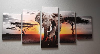 Elephant Painting African Sunset Gold Landscape Wall Art