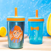 Set of cups, screw lid with straw. 3 piece set. Blippi