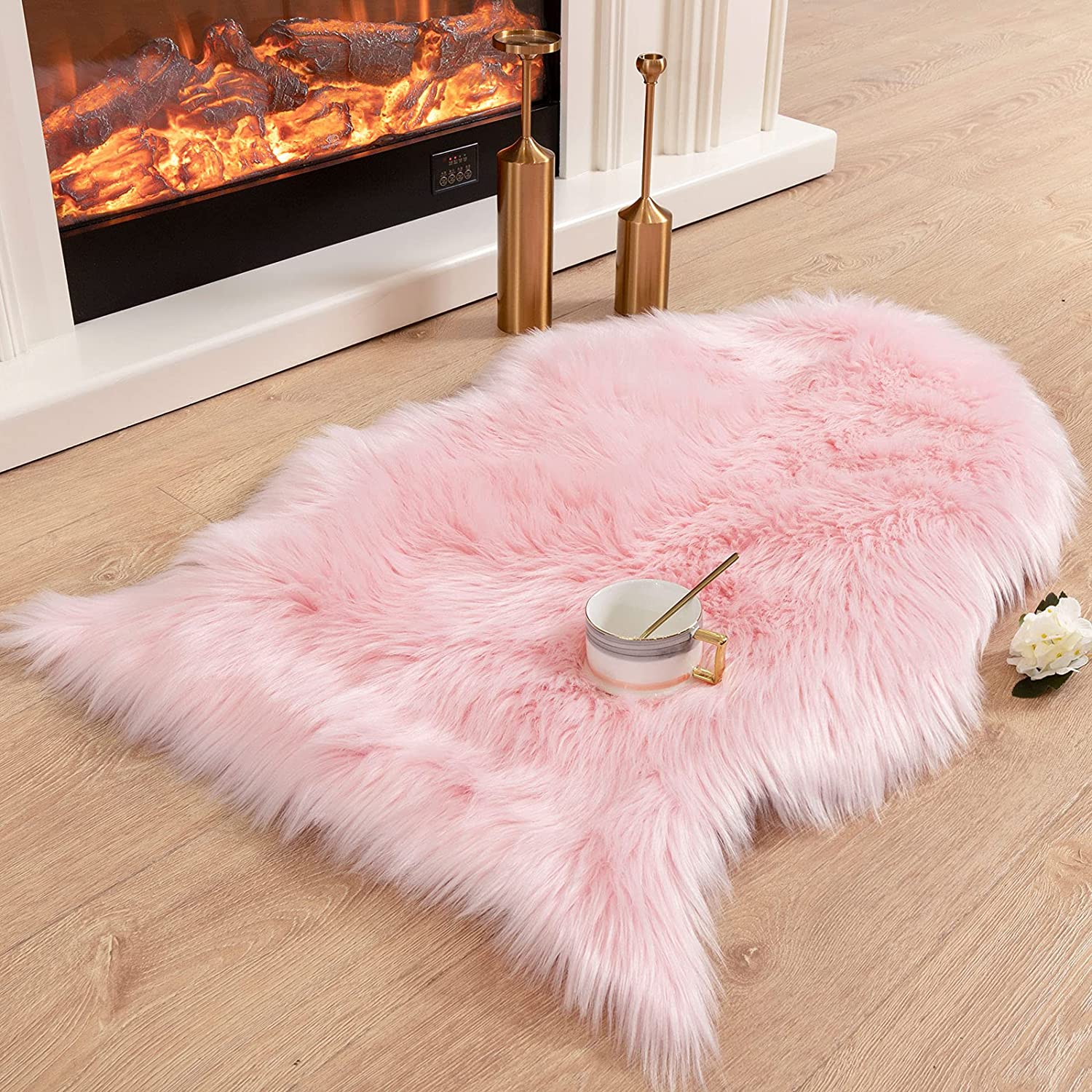 Luxurious Soft Faux Shearling Fur Cover 2' x 3' Pink