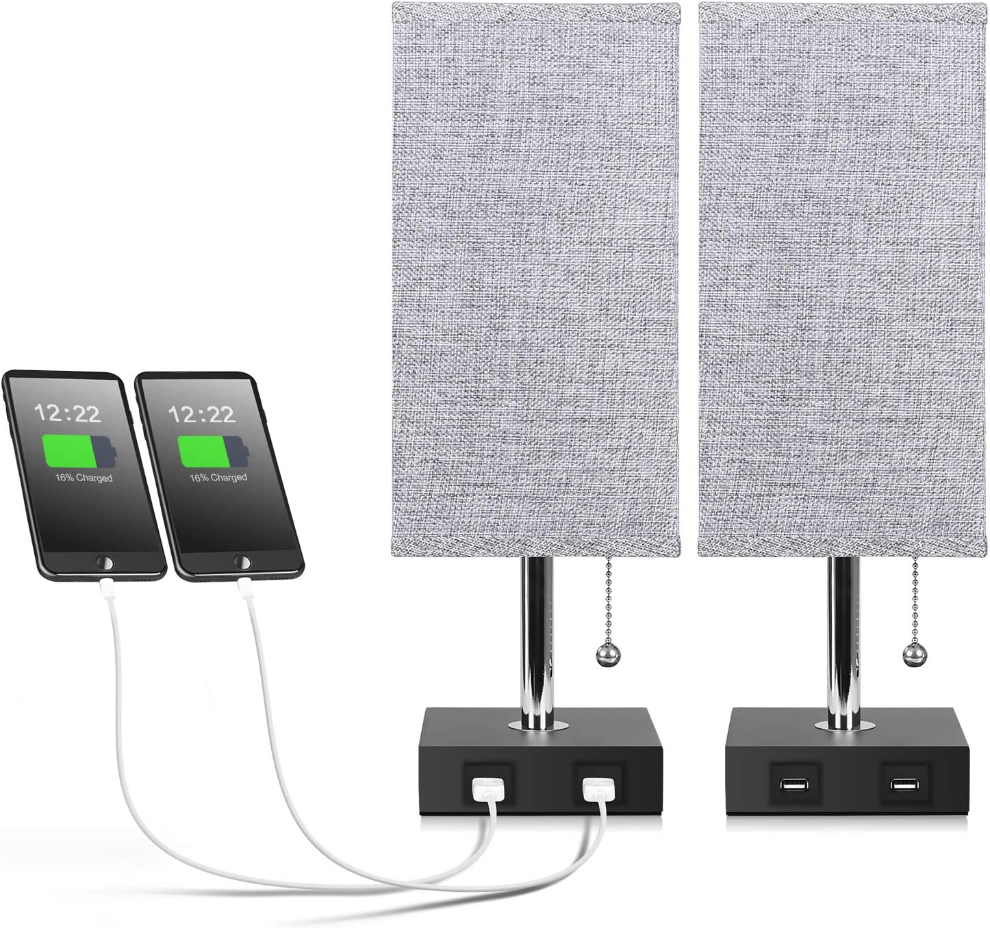 USB Table Lamp Set of 2, with 2 USB Charging Ports