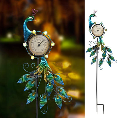 Solar Solar Light, Garden Peacock Decoration, Outdoor Thermometer