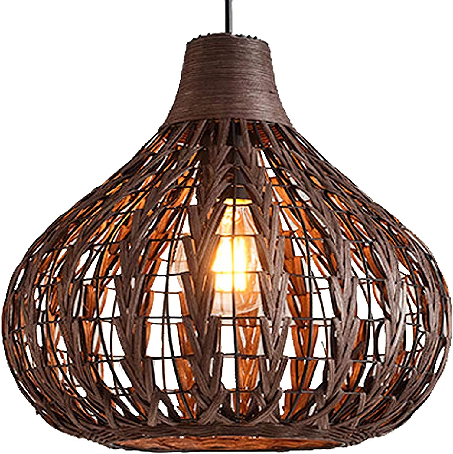 Hand-woven rattan pendant lamp, corn bulb included