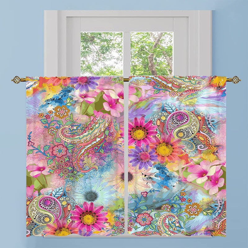 Bohemian Theme Window Curtains 2 Panels 28" x 48"