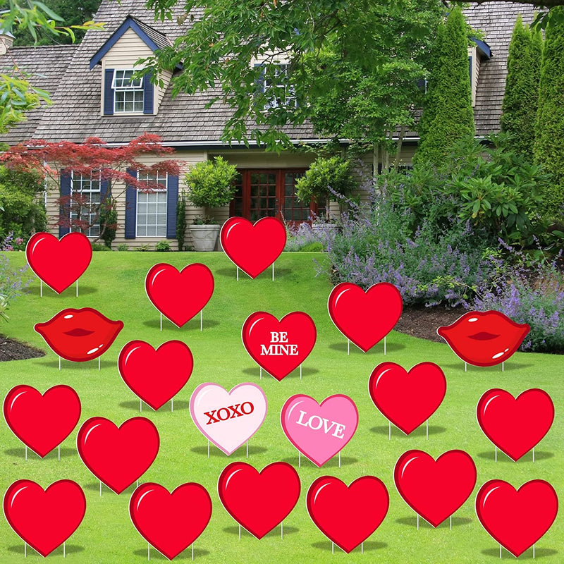 24 Red Heart Valentines Yard Decorations Signs