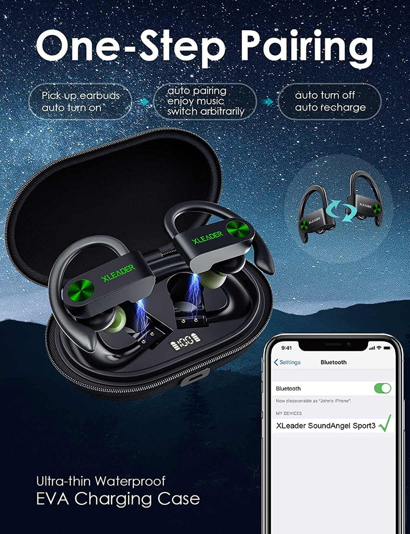 Waterproof Wireless Sports Headphones, Color: Black-green