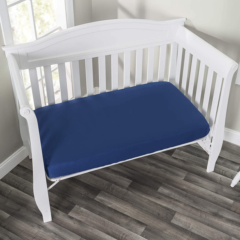 Fitted Microfiber Crib Sheet, Navy Blue Solid