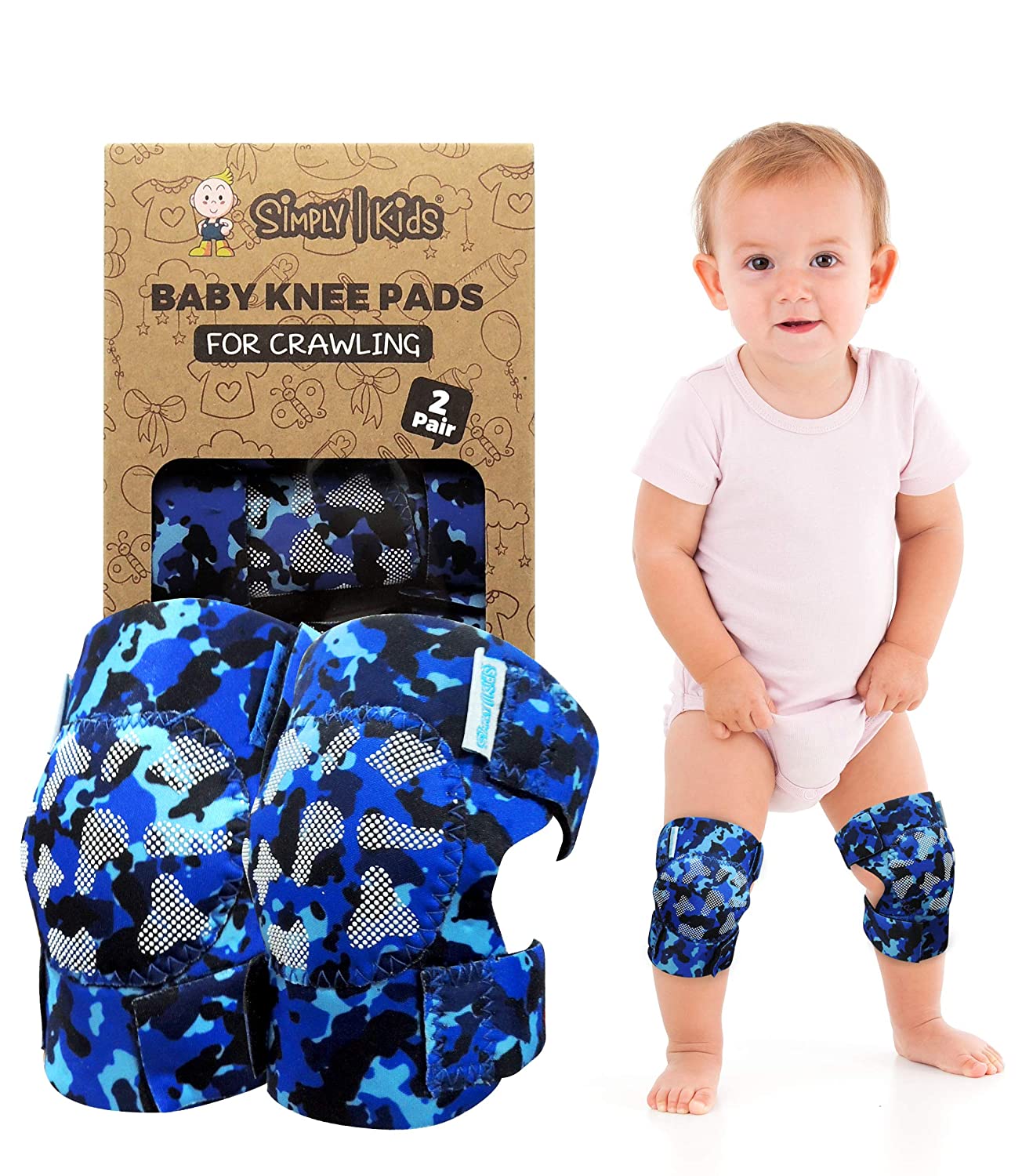 Baby Knee Pads for Crawling (2 Pairs), Camo ocean