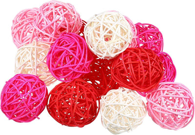 Rattan decorative spheres, Red, Pink, Rose Red, White, 15 pcs