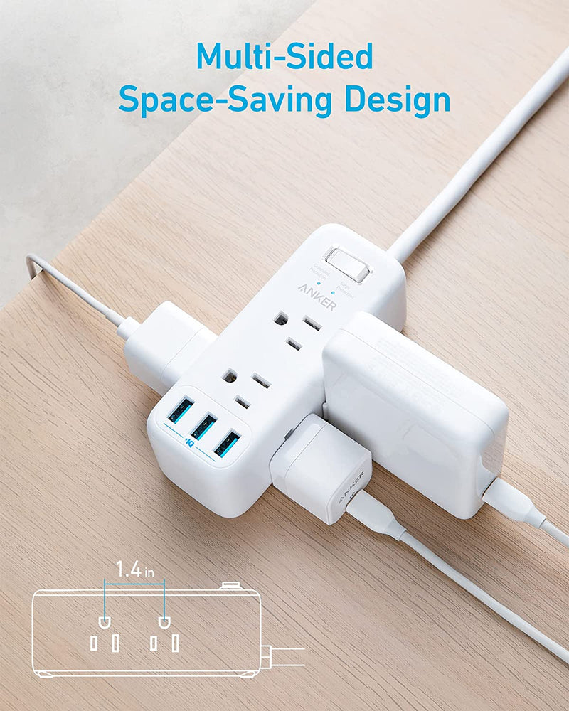 5ft USB Power Strip Surge Protector, (Color: White)