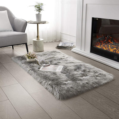 Ultra Soft Faux Fur Area Rug Grey 2x4 Feet (R)