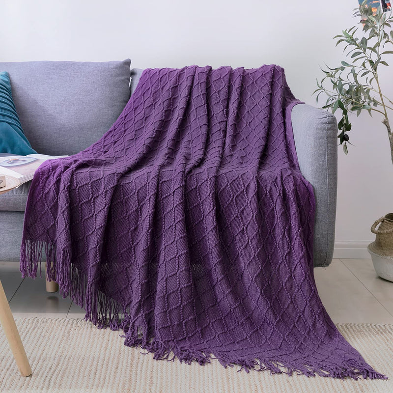 Knitted Blanket for Sofa & Bed (Color: Purple)