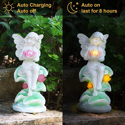 Garden Angel Statue with Solar Lights, 6.3 x 4.7 x 13 inches