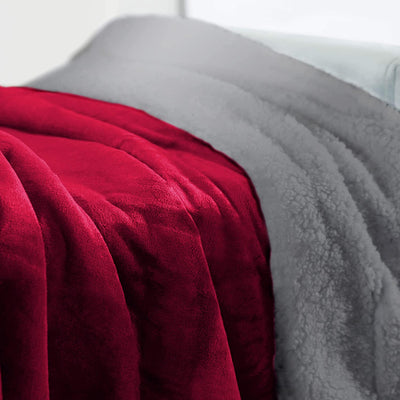 Plush Blanket for Bed and Sofa (50" x 70") Burgundy Red/Gray